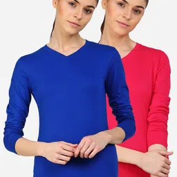 appulse Women Pink & Blue V-Neck Slim Fit Running T-shirt Pack Of 2-image-57