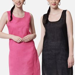 PARAMOUNT CHIKAN Women Black & Magenta Pack of 2 Cotton Camisoles-image-20