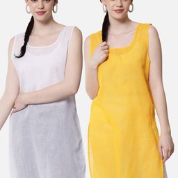 PARAMOUNT CHIKAN Women Mustard & White Pack Of 2 Solid Cotton Camisoles-image-52