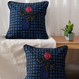 TARAN LIVING Black & Blue 2Pcs Checked Square Cushion Covers-image-79