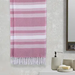 Arrabi Pink & White Set Of 2 Striped 210 GSM Cotton Bath Towels-18
