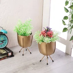 Amaya Decors Pack Of 2 Gold-Toned Solid Planters With Stand-57