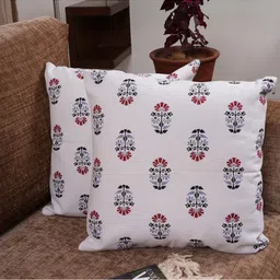 HOMEMONDE White & Blue Set of 2 Floral Square Cushion Covers-28