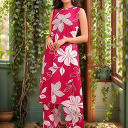 Banwaree Printed Pure Cotton Tunic & Palazzos Co-Ord Set-image-34