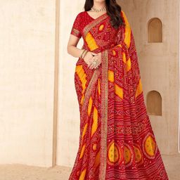 Reboot Fashions Women Bandhani Printed Pure Chiffon Bandhani Saree-image-99
