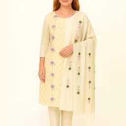 Silakaari Women Embellished Off white Pure Silk Unstitched Dress Material-picture-15