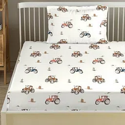 Trance Home Linen Orange Printed Linen Cotton 180 TC Single Bedsheet Set 1.52 m x 2.54 m-25