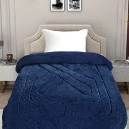 FABINALIV Navy Blue Geometric Woollen Heavy Winter Single Bed Quilt-image-93