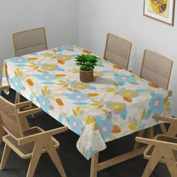 Arrabi Cream-Coloured & Blue Floral Printed 8-Seater Table Cover-22