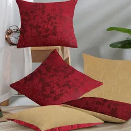 IVAZA Maroon & Brown Set of 5 Velvet Square Cushion Covers-picture-12