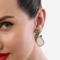 AMI Set Of 2 Gold-Plated Artificial Stones Studded Peacock Shaped Studs image 4