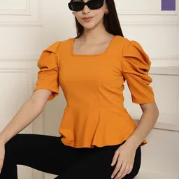 Metronaut Women Pack Of 2 Round Neck Puff Sleeve Regular Top-image-23