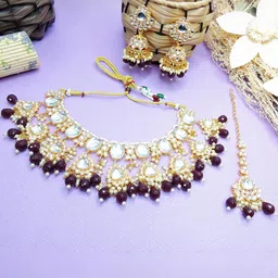 VATSALYA creation Gold-Plated Artificial Stone Studded Jewellery Set-image-57