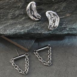 SOHI Set Of 2 Silver-Plated Contemporary Studs Earrings-26