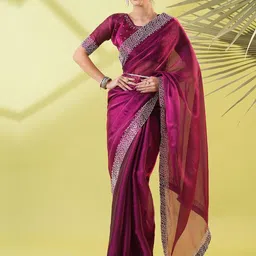 KALINI Magenta Silk Blend Embellished Sarees-image-9