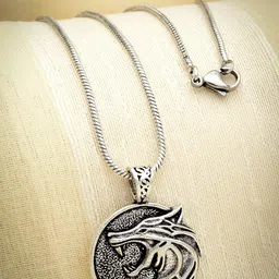 Sanjog Silver-Plated Wolf Head Pendant With Chain-14