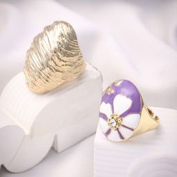 SOHI Set Of 2 California & Lavender Gold-Plated Whirlwind Statement Finger Rings-image-49