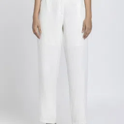 SHAYE Women Shaye White High-Rise Solid Straight Casual Trousers-image-4