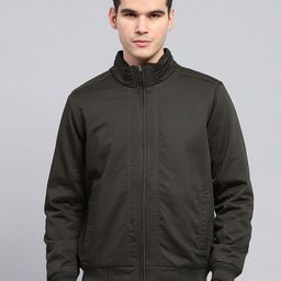 Monte Carlo Men Mock Collar Solid Cotton Casual Bomber Jacket-17