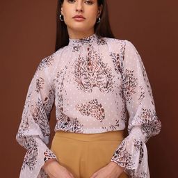 PURVAJA Breeze & Buti Women High Neck Bell Sleeves Georgette Top-image-47
