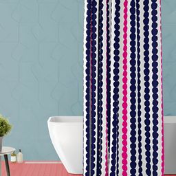 ArtzFolio White & Navy Blue Striped Waterproof Shower Curtain-image-1