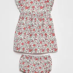 KIABI Girls Floral Print Flutter Sleeve A-Line Dress With Brief-image-40