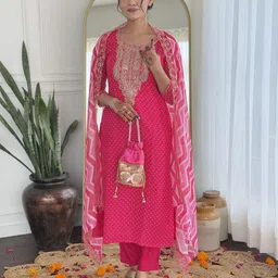 S.K.C Women Ethnic Motifs Embroidered Regular Kurta with Trousers & With Dupatta-image-83