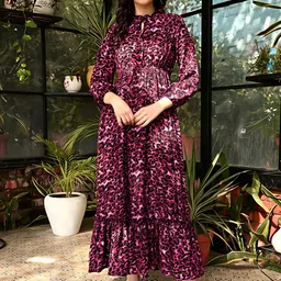 ZWERLON Women Floral Print Tie-Up Neck A-Line Maxi Dress-image-95
