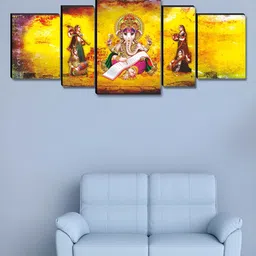 SAF Yellow & White 5 Piece Lord Ganesh Religious Canvas Wall Arts-picture-40