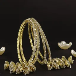 ZULKA Set Of 4 Gold-Plated American Diamond Stone Studded Latkan Bangles image 2