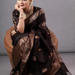 CANBIA Woven Design Zari Silk Blend Banarasi Saree-image-32