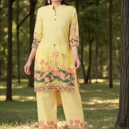 FASHOR Printed Mandarin Collar Tunic With Palazzos Co-Ords-image-15