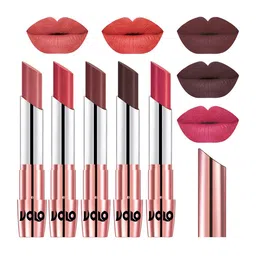 VOLO Set Of 5 Creme Matte Lipstick-3.5g Each-Light Peach- Peach- Coffee-Chocolate- Pink-16