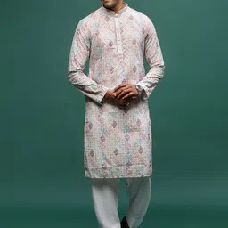 Sangria Men Printed Chikankari Sequin Kurtas-image-18