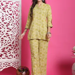 KALINI Foil Printed Pure Cotton Top With Trousers Co-ords-image-3