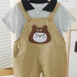 LULU & SKY Boys Dungarees With Striped T-Shirt-image-25