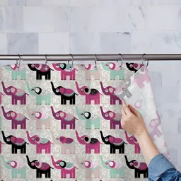 ArtzFolio White-Pink & Sea Green Printed Waterproof Shower Curtain-5