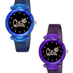 CSAMON Women Set of 2 Bracelet Style Straps Analogue Watch Queen Blue Purple Maganet-image-69