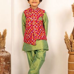 Jilmil Boys Mandarin Collar Kurta With Trouser And Nehru Jacket-53