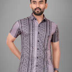 Metronaut Men Regular Fit Spread Collar Geometric Printed Elastane Casual Shirt-picture-3