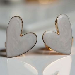 VYRA Stainless Steel Gold-Plated Mother of Pearls Studded Heart Shaped Drop Earrings-image-14