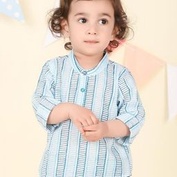Fabindia Boys Geometric Printed Mandarin Collar Cotton Straight Short Kurta-48