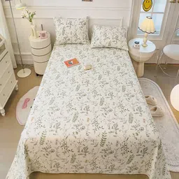 JC HOME White & Green Floral Printed Pure Cotton 220 TC King Bedsheet Set 2.00 m x 2.30 m-image-79