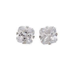 STUDEX Stainless Steel Silver-Plated Cubic Zirconia Studded Square Shaped Studs-14