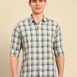 Linen Club Men Contemporary Slim Fit Opaque Checked Casual Shirt-image-39