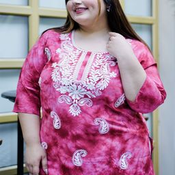 Lee Moda Plus Size Marble Tie & Dye Chikankari Straight Kurti-image-90