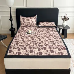 JC HOME Brown & Off White Floral 160 TC Queen Bedsheet with 2 Pillow Covers-image-10