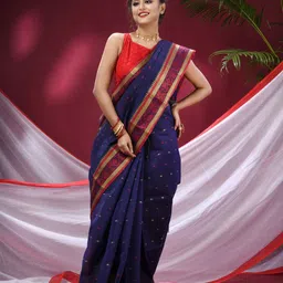 TANTLOOM Floral Pure Cotton Taant Saree-image-7
