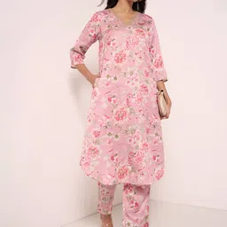 RANGMANCH BY PANTALOONS Women Floral Printed Regular Sequinned Kurta with Trousers-picture-25