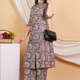 KALINI Floral Printed Pure Cotton Straight Kurta With Palazzo image 3